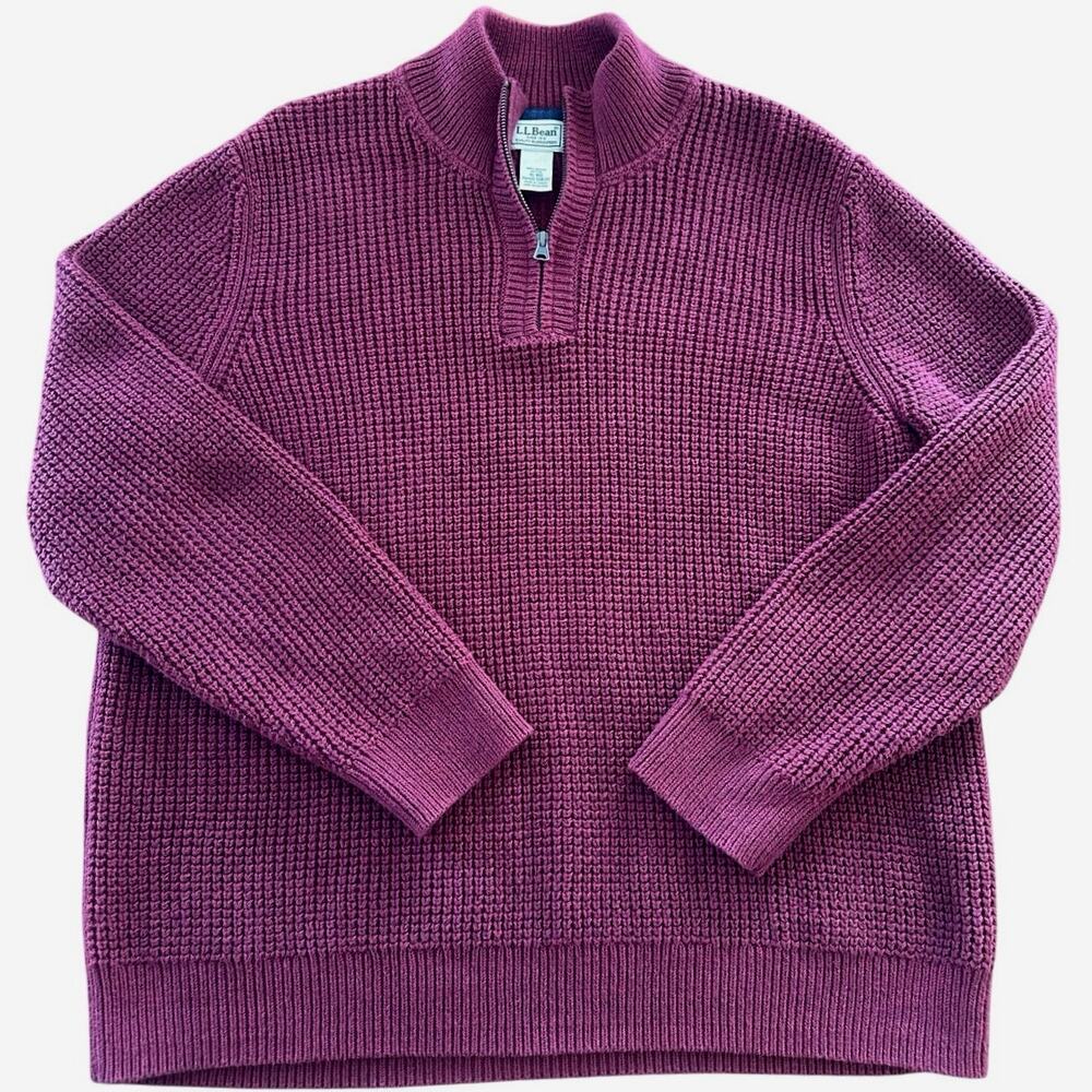 LL Bean Men's Sweater Waffle Knit XL Organic Cotton Fisherman Pullover Classic